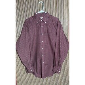 LL Bean Button Front Shirt Mens Medium Maroon Check Gingham Cotton ID 0 MT78